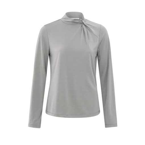 Jersey top with knotted high neck and long sleeves - Light metal grey