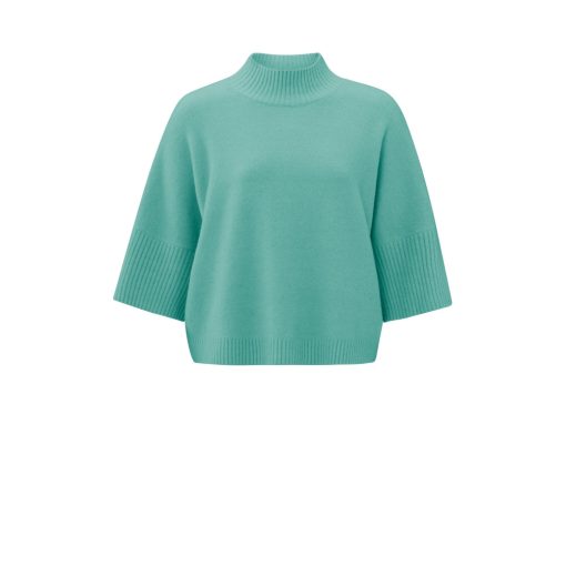 Soft sweater with high neck and three-quarter sleeves