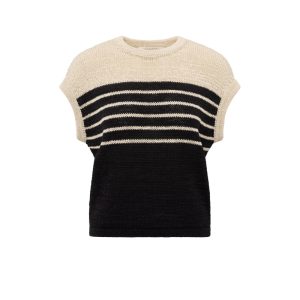 Sleeveless knitted top with stripes-Summer sand