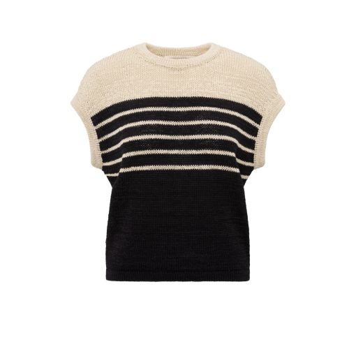 Sleeveless knitted top with stripes-Summer sand
