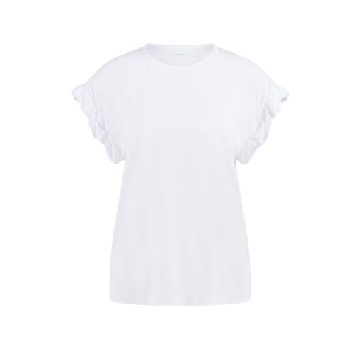 T-shirt with round neck and pleated, rolled-up sleeves-pure white