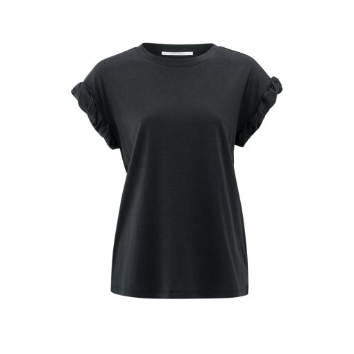 T-shirt with round neck and pleated, rolled-up sleeves-washed black