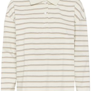 Anna LS Polo Blouse - Snow White Strip