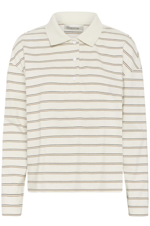 Anna LS Polo Blouse - Snow White Strip