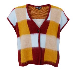 chess knit vest - plum mix
