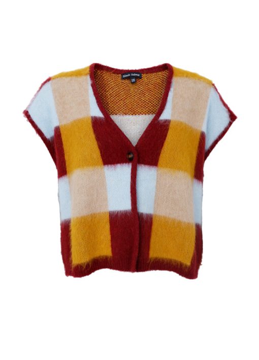 chess knit vest - plum mix