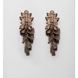 Leaf Big Stone Earrings Color- Brown