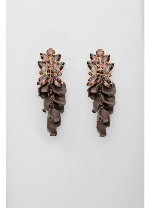 Leaf Big Stone Earrings Color- Brown