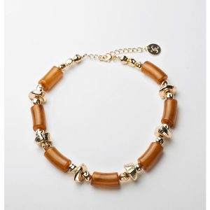 Luna Bead Necklace Color: Dark Camel w gold