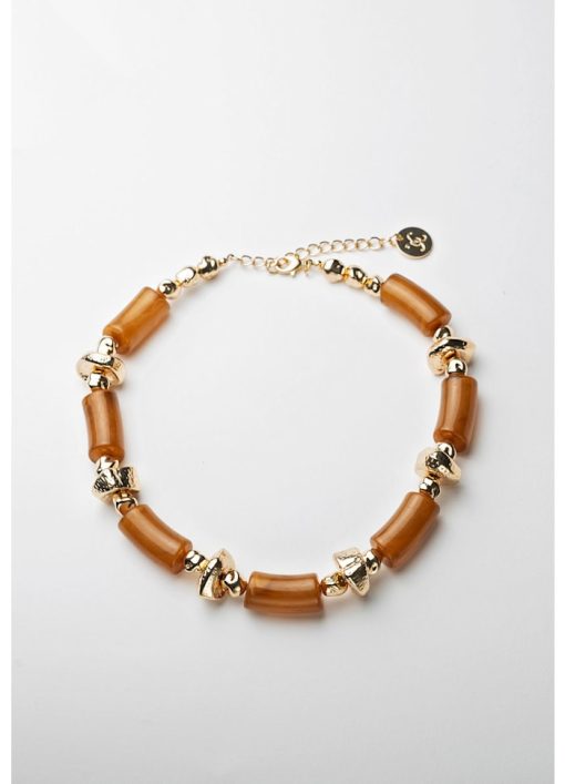 Luna Bead Necklace Color: Dark Camel w gold