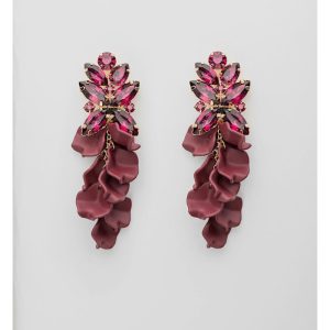 Leaf Big Stone Earrings Color- Burgendy