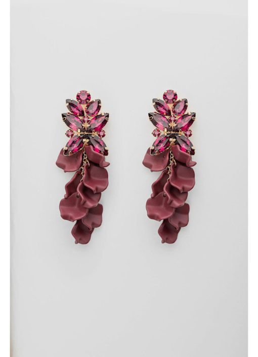 Leaf Big Stone Earrings Color- Burgendy