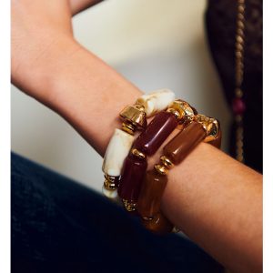 Luna Bead Bracelet Color: Dark Camel w gold