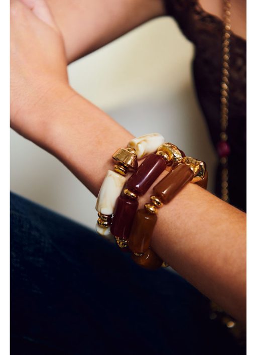 Luna Bead Bracelet Color: Dark Camel w gold