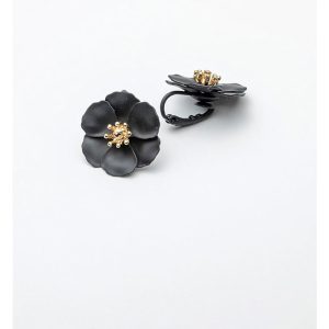 Flower Small Clip on Earrings Color- Pearl Black