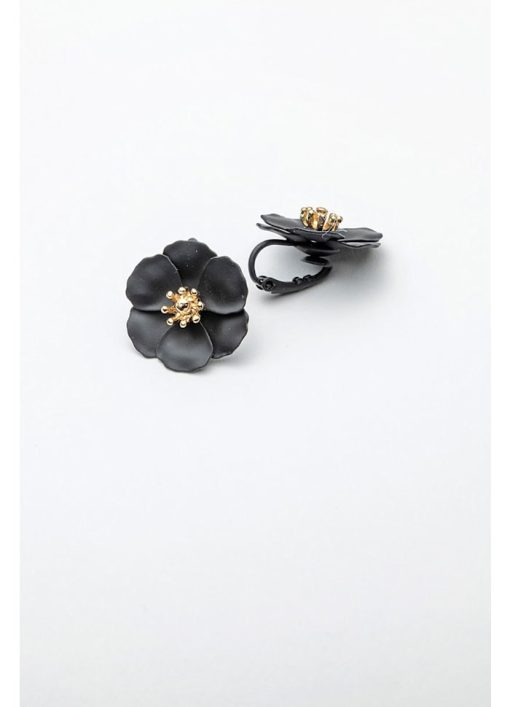 Flower Small Clip on Earrings Color- Pearl Black