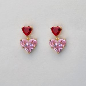 HEART EARRINGS PINK-RED CZ