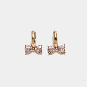BOW EARRINGS CZ-Gold w Light Pink