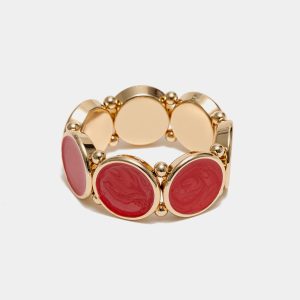 AVA PEARL ELASTIC BRACELET -Gold w Pearl Red