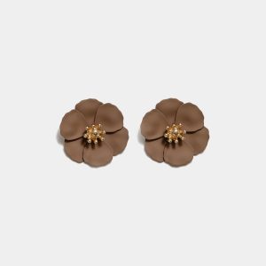 FLOWER SMALL EARRINGS-Light brown